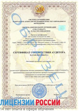 Образец сертификата соответствия аудитора №ST.RU.EXP.00006191-1 Бологое Сертификат ISO 50001